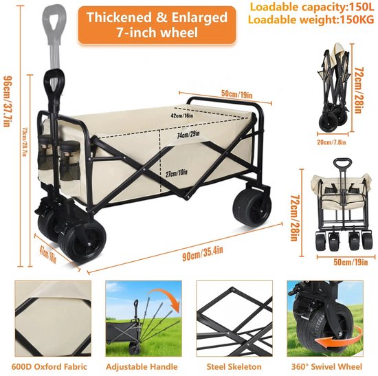 Rumi Bolderkar opvouwbaar - bolderkar - 180KG Draagkracht - bolderkar Draaibare Wielen - Met grote capaciteit bolderkar - Campingwagen Dikke wielen kar - Opvouwbare winkelwagentje voor boodschappen van Merkloos — afbeelding 3