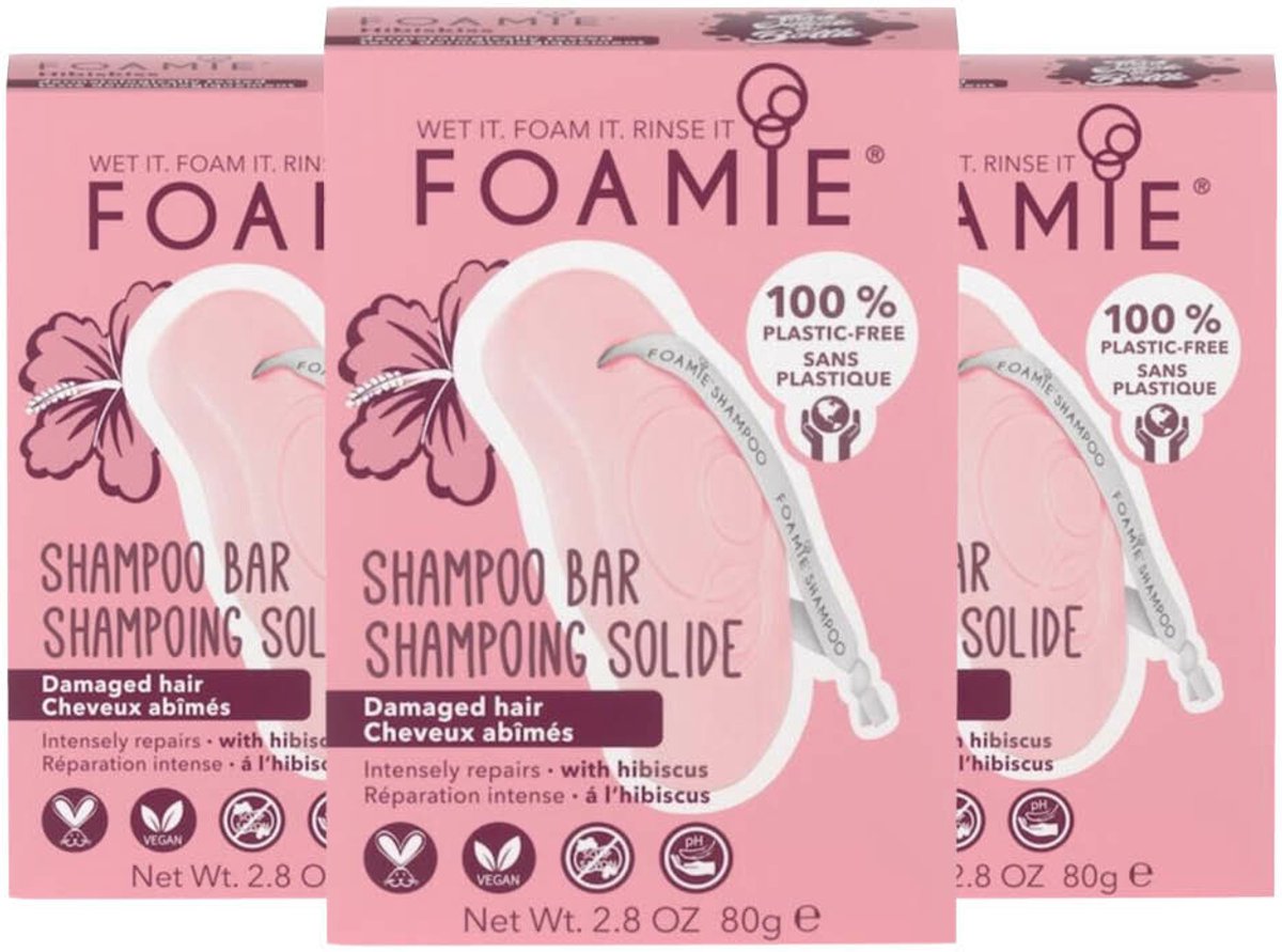 Foamie - Shampoo Bar Hibiskiss (Beschadigd Haar) - 3 x 1 stuk - Voordeelverpakking