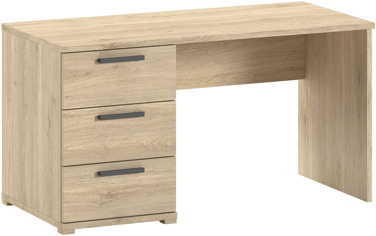 Bureau Sammie - 140x65x74cm - Met Drie Lades - Eikdecor - Vipack - Bureau - Bruin - Melamine; Spaanplaat