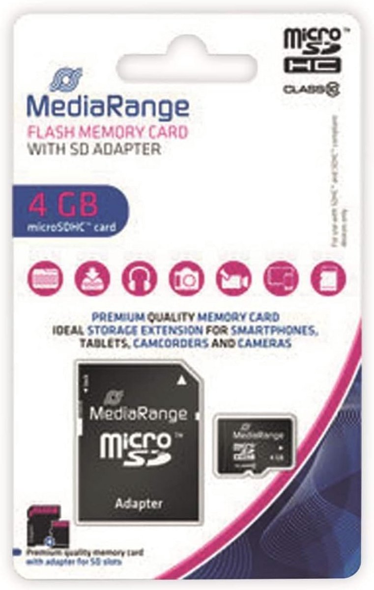 Micro SDHC Geheugenkaart 4 GB met SD-Adapter - Snelheidsklasse 10, Ideaal voor Smartphones en Digitale Camera's