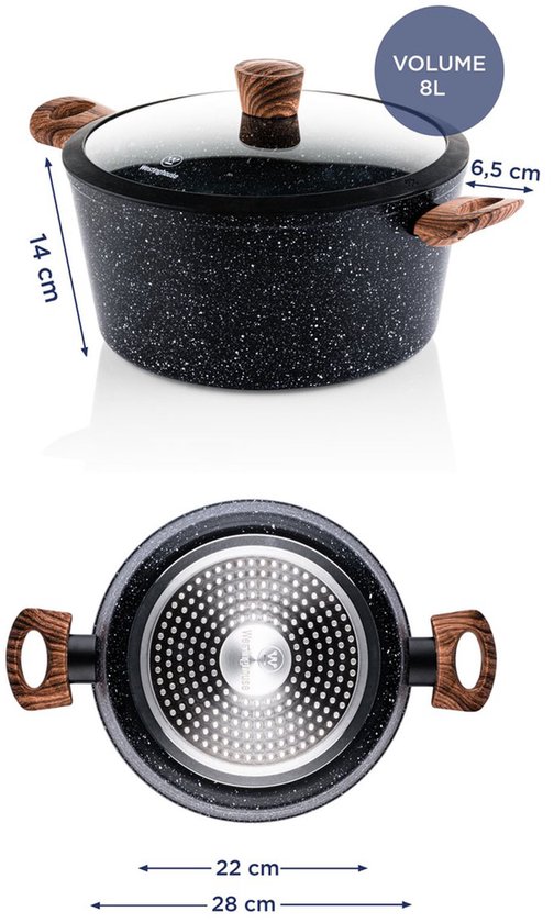 Westinghouse Braadpan – Ø 28 cm – Inductie – Inclusief Deksel – Black Marble Wood