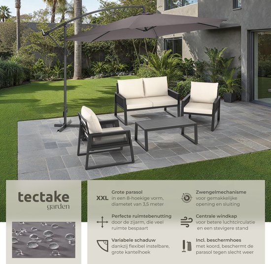 tectake - Parasol 350 cm gris - 403428