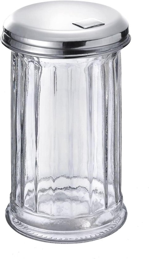 Lifestyle Lover Sugar shaker, glass 350 ml bottle, doser made of stainless steel, ideal for white/brown sugar, cocoa (sugar