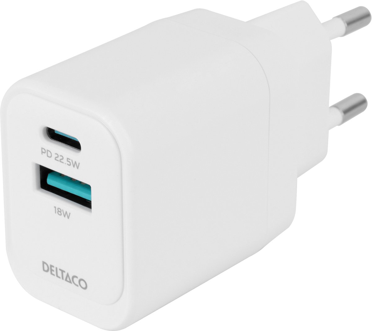 Deltaco USB Wall Charger - Dual Port Oplader - Snellader - USB-A 18 W - USB-C 20 W - Wit