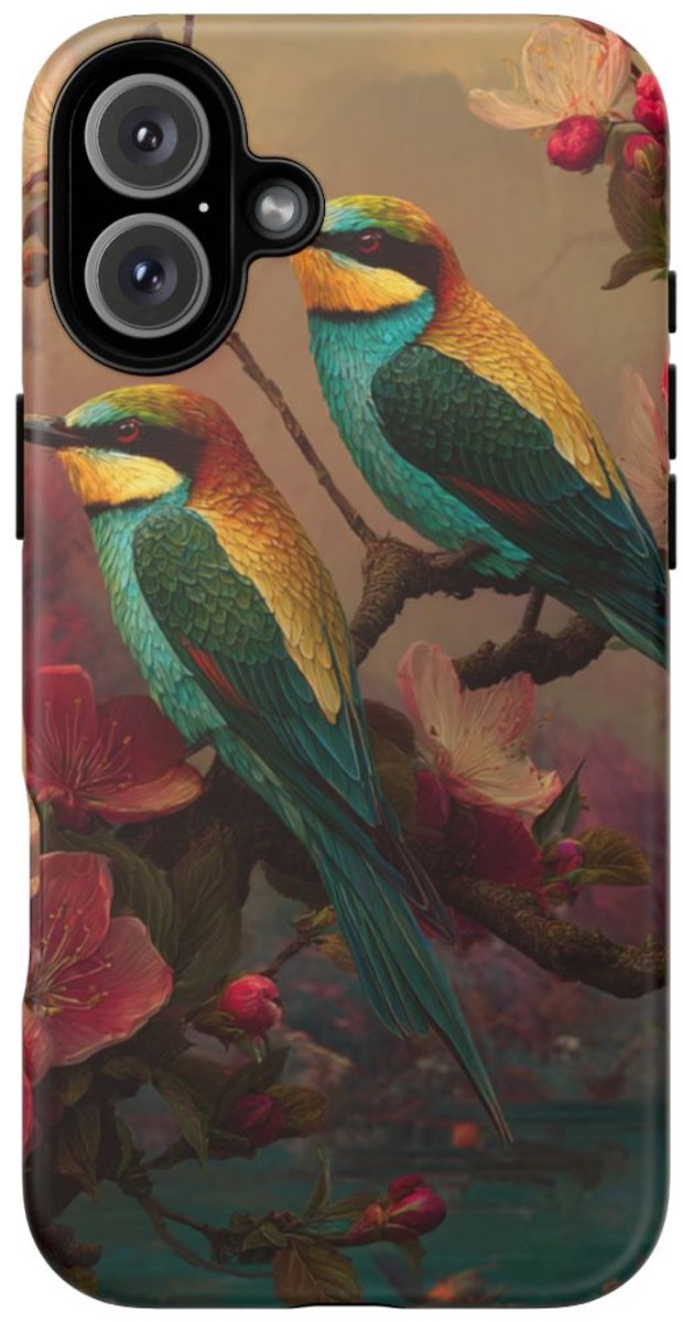 Kleurrijke Vogels op Bloesemtak – Telefoonhoesje Geschikt voor iPhone 16 Plus