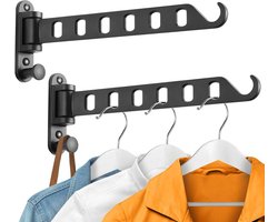 Opvouwbaar Telescopisch Droogrek - 2 stuks - Inklapbaar Wanddroogrek - Wandmontage voor Kleding - Uitklapbaar Kledingrek Wand - Verplaatsbaar Wanddroogrek voor Kleding - Droogrek voor kleding aan de muur - Droogrek voor wasgoed - Zwart