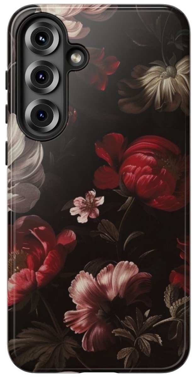 Donker Bloemmotief met Glans – Telefoonhoesje Geschikt voor Samsung Galaxy S25 Plus