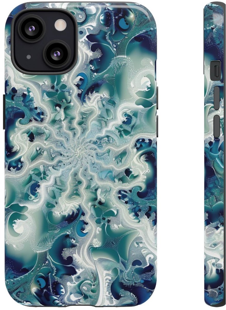 Blauw-Groene Fractalwerveling met Glans – Telefoonhoesje Geschikt voor iPhone 13