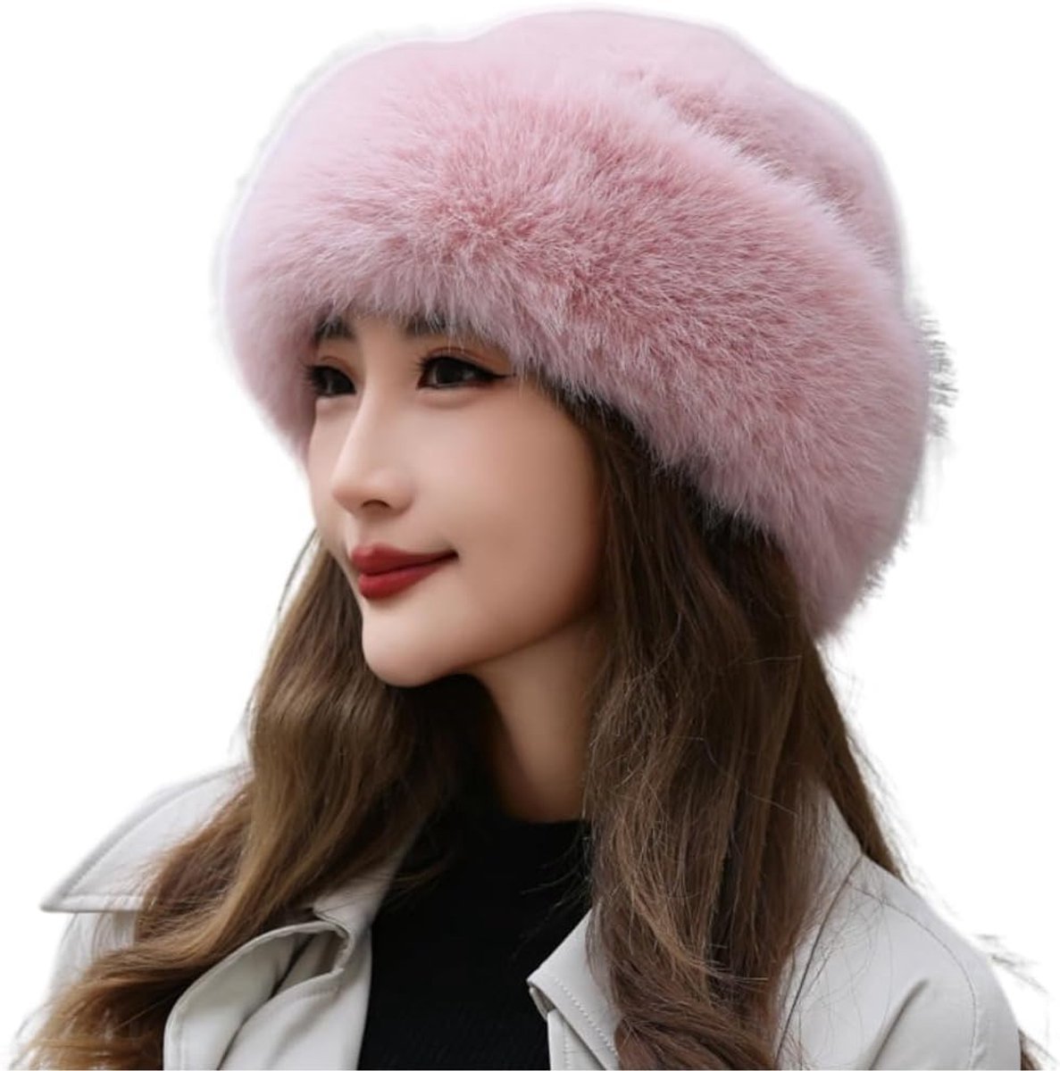 MK Stoer - Dames Winter Harige Hoed - Vrouwen - Faux Bont - Russische Stijl - Emmer Hoeden - Winter Warm - Thermische Hoed - Ronde Beanie - Fleece - Trapper Hoed - Geschikt voor Dames - Winter - Roze