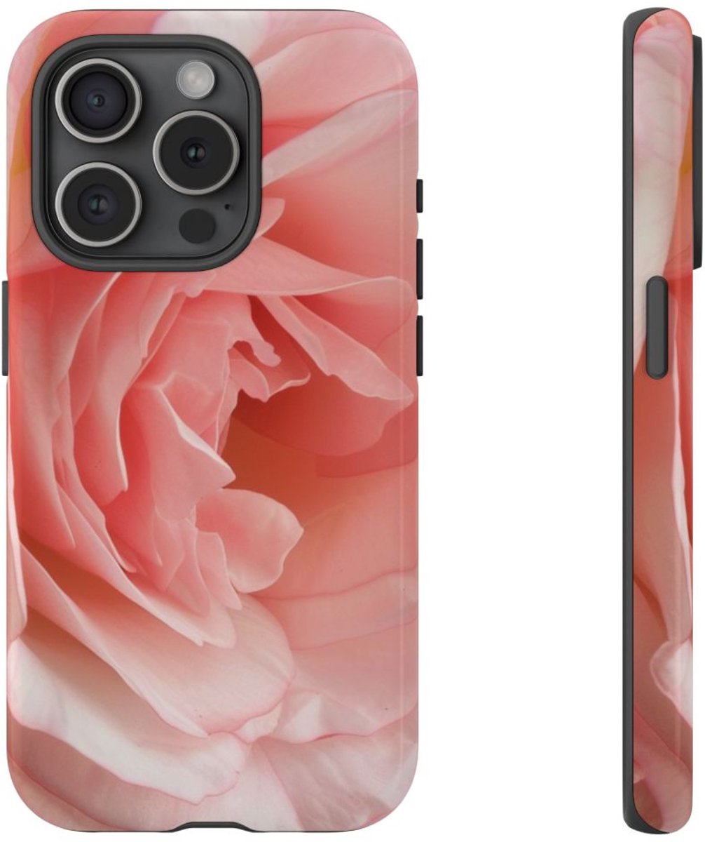Zachtroze Roos van Dichtbij – Telefoonhoesje Geschikt voor iPhone 15 Pro