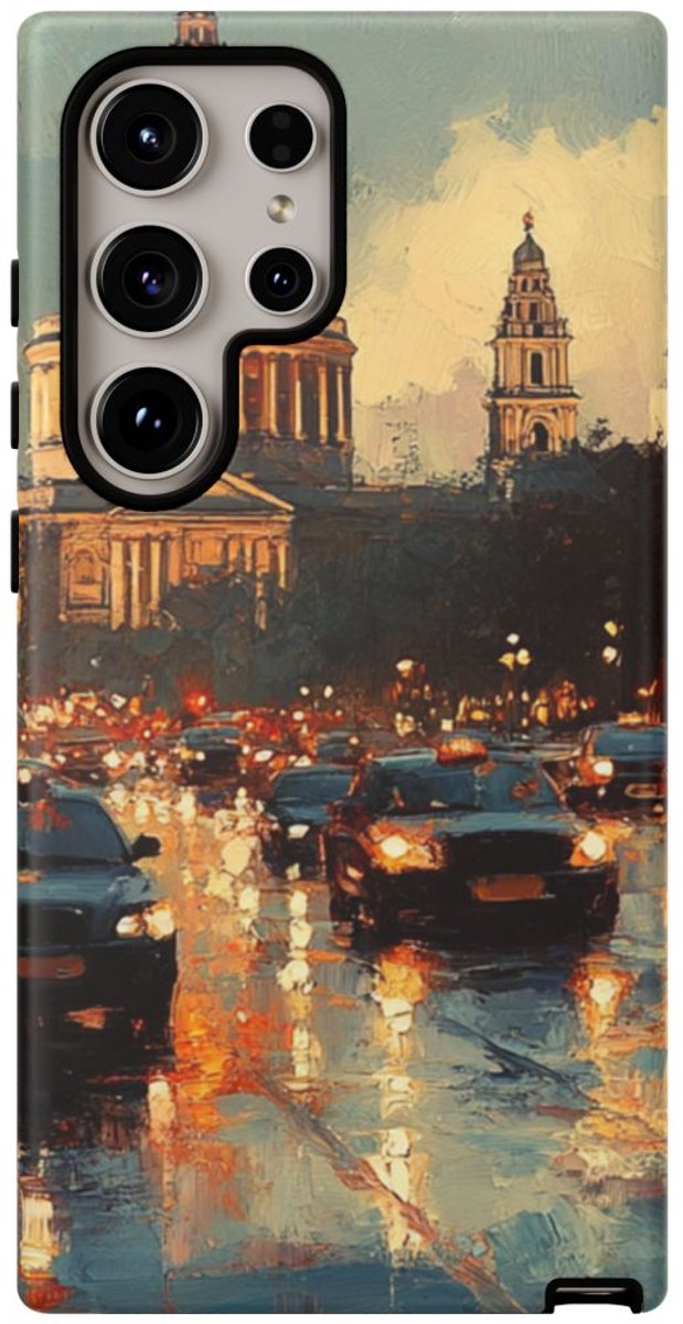 Schilderij van Kathedraal bij Schemering – Telefoonhoesje Geschikt voor Galaxy S24 Ultra