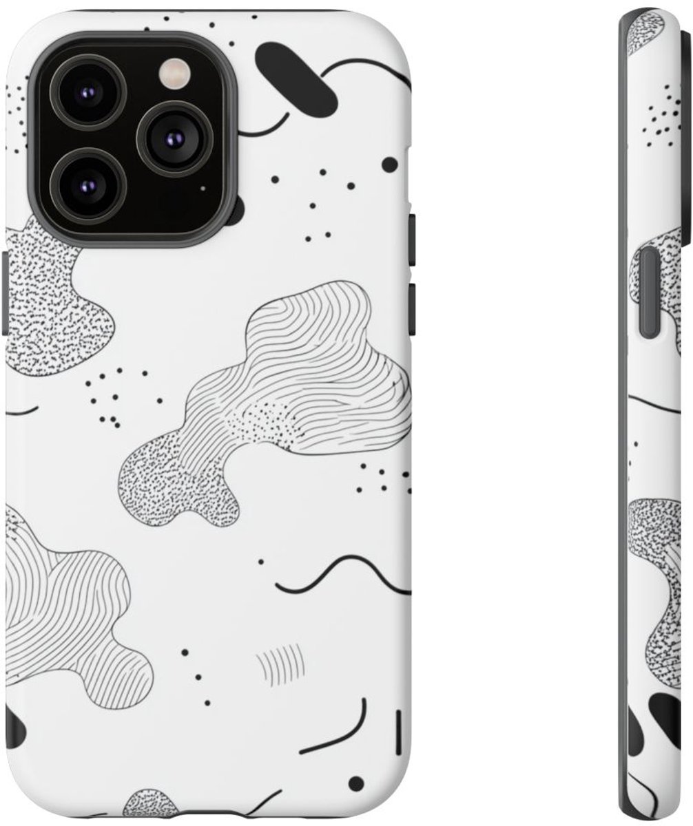 Zwart-Witte Abstracte Vormen – Telefoonhoesje Geschikt voor iPhone 14 Pro Max