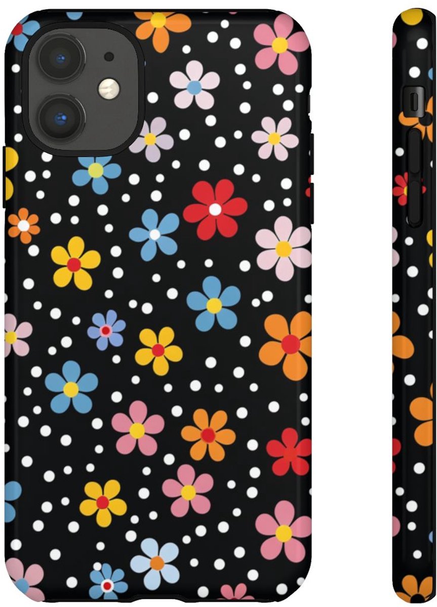 Vrolijk Bloemen- en Stippenpatroon – Telefoonhoesje Geschikt voor iPhone 11