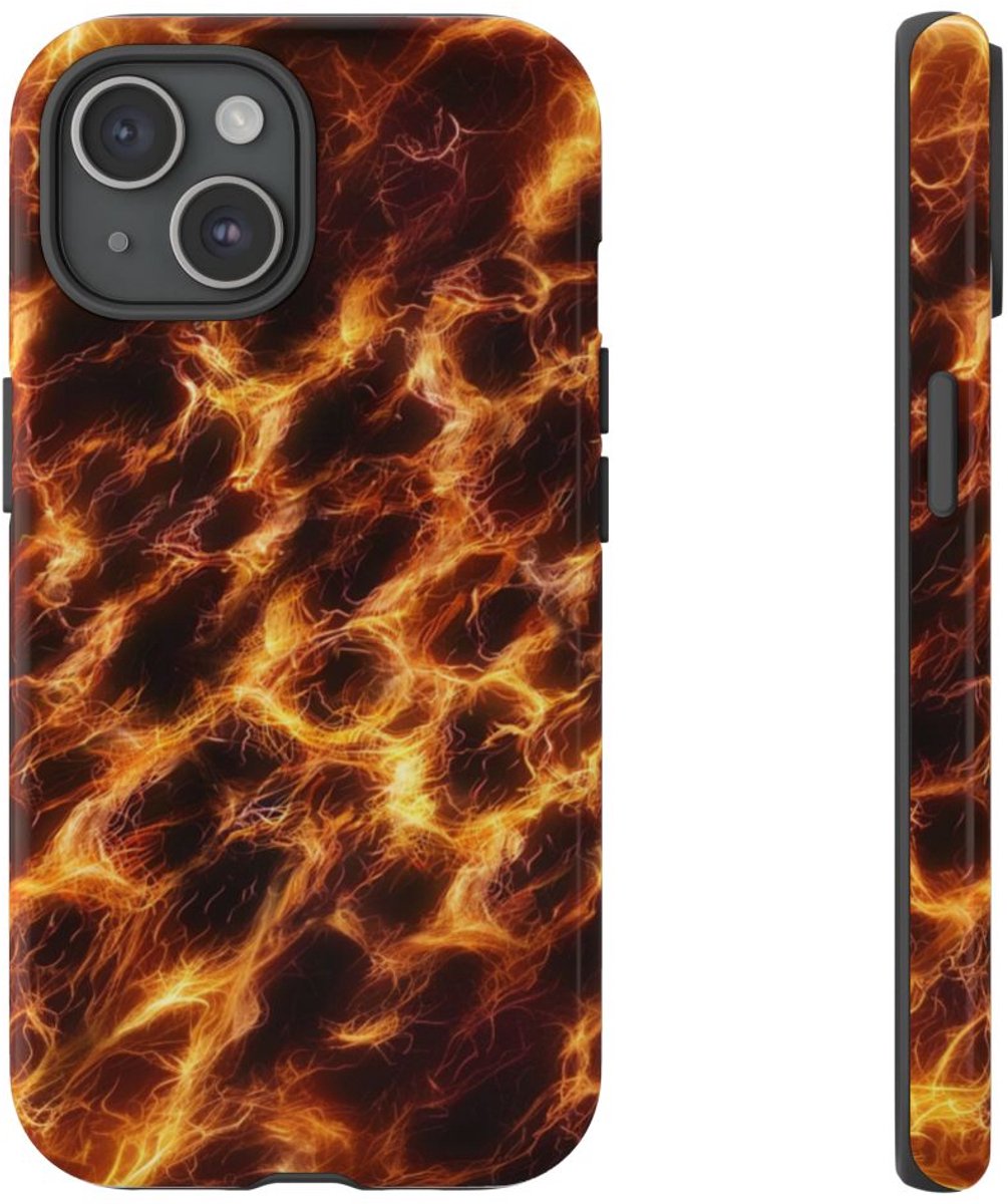 Gloeiende Vezelstructuur met Vurige Lijnen – Telefoonhoesje Geschikt voor iPhone 15