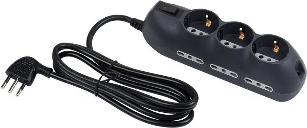 Thuys – Stekkerdoos Met 5 Aansluitingen – 2 USB-poorten – 3A – 1 Schuko En 2 Bypass 10/16A – 2m Kabel – Grijs