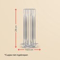 Zilverkleurige metalen capsulehouder, afmetingen 29 cm hoog en 14,5 cm breed.