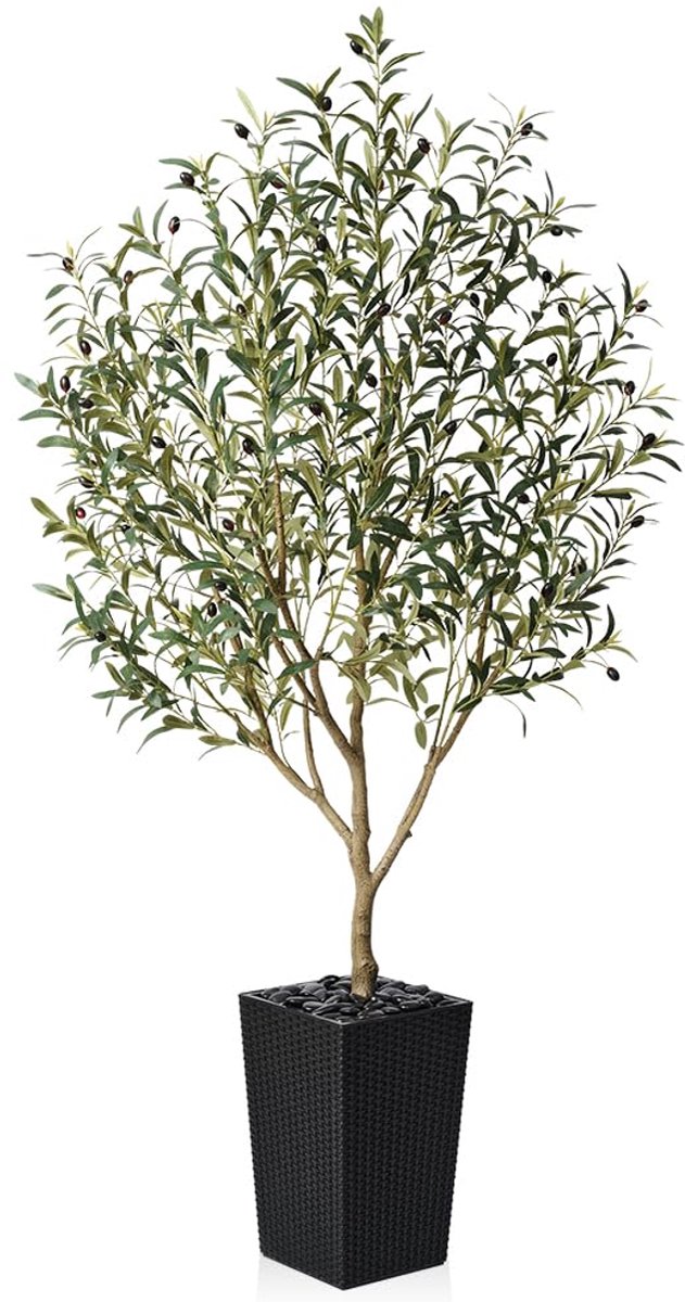 VeriNatural Kunst Olijfboom 180cm Kunstplanten Net als Echte Kunstplanten Grote Decoratieve Kunstboom met Zwarte Pot in Netlook & Kiezels Voor Woonkamer, Kantoor & Moderne Kamerplanten, VN132