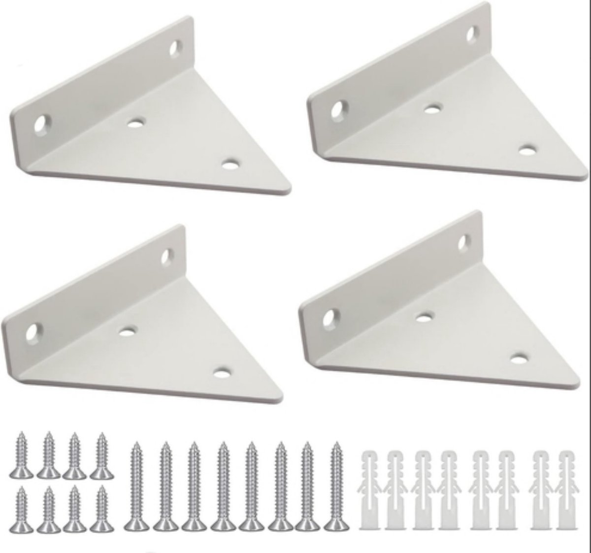 EXCITAT Plankdragers - Metalen driehoekige plankdrager - Wandgemonteerde zwevende beugel - Verborgen plankdrager - Met 16 schroeven - Voor keuken, studeerkamer, tuin - 80 x 100 mm - 4 stuks - Wit