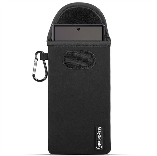 Étui pour Samsung Galaxy Z Fold 7 - Pochette en néoprène MobyDefend avec mousqueton - Étui à insérer - Étui à boucle de ceinture - Zwart - Étui pour téléphone portable - Étui pour téléphone compatible avec : Samsung Galaxy Z Fold 7