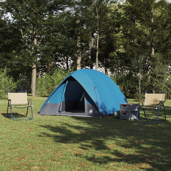 vidaXL - Kamperen - tent - 4-persoons - Waterdicht - Blauw - taft van Vidaxl — afbeelding 4