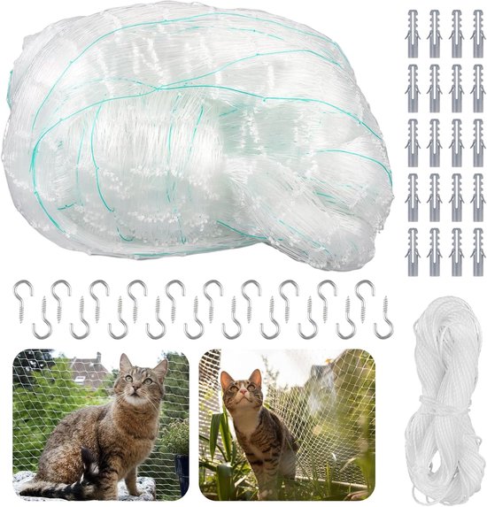Transparant kattennet voor balkon, 10 x 3 m, zonder boren, uv-bestendig