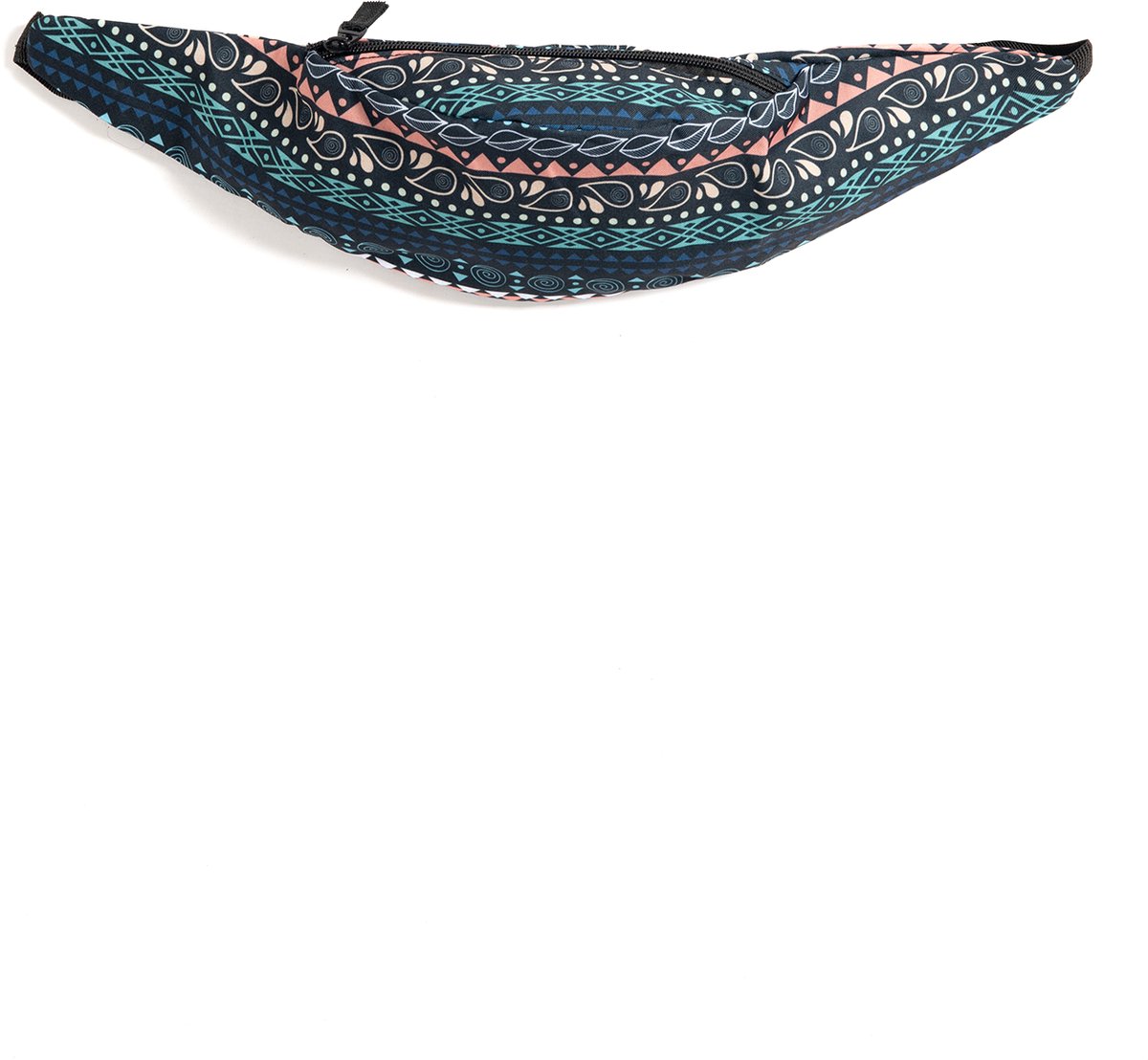 KIMU® Heuptas Tiki Patroon - Fanny Pack Met Voorvak - Zwarte Band - Tasje Heuptasje Tropisch Surf Turquoise Roze Festival