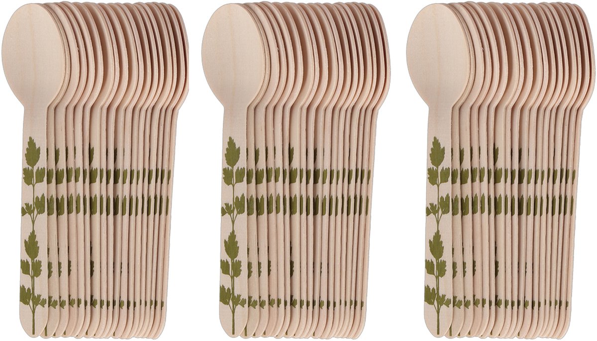 Esschert Design Lepels - hout - 100x - kruidenopdruk - 16 cm - BBQ/Verjaardag/Camping/Party