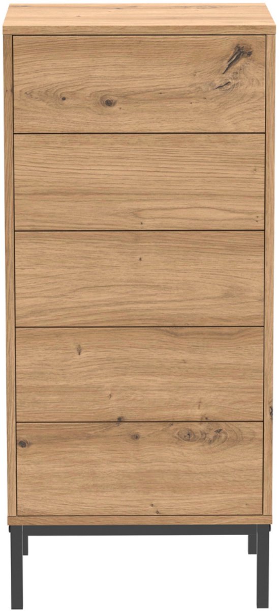 CaliCosy Hoge ladekast met 5 lades en metalen poten H100 cm - LENNY Houtlook