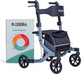 Rovera Mobility® Lichtgewicht Rollator Easy Premium- Lichtgewicht (6,4 kg) en Opvouwbaar - Kwaliteitsrollator - Incl. Luxe, Stijlvolle Rollatortas en Brede Gewatteerde Rugsteun en Zitting - Binnen en Buiten – Grijs