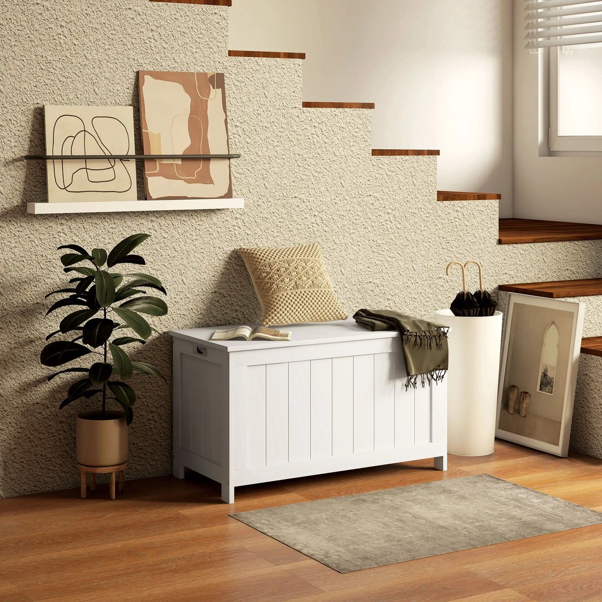 Pugsdrly Opbergbox Opbergkist Speelgoedkist, MDF, 2 handgrepen, 81 x 40 x 46 cm, wit