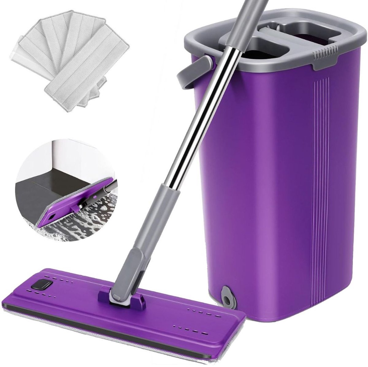 DailySupplies® Dwijl en Emmer Set - Dweilsysteem - Dweilen & Vloerwissers - Paars