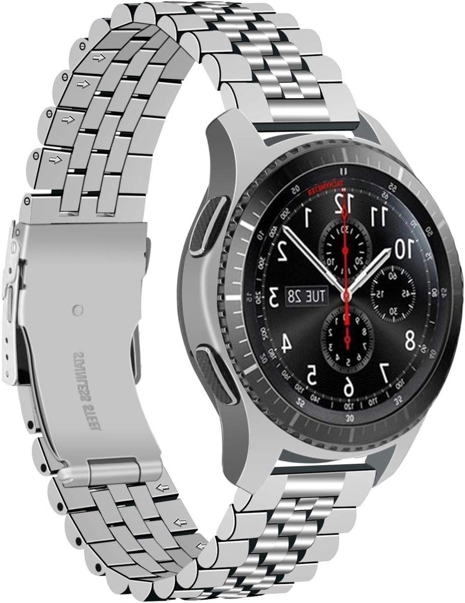 Allecto Premium - Roestvrijstalen horlogeband 22mm voor Samsung Gear S3 Frontier-Galaxy horloge 46mm - Zwart zilver - Heren dames - Klassieke armband met 3D ontwerp