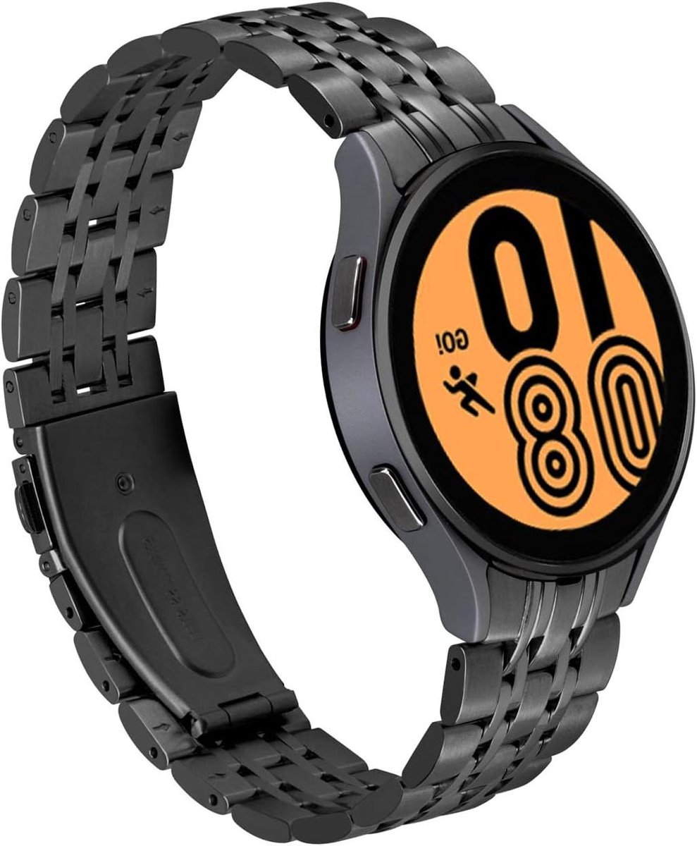 Allecto Premium - Roestvrij stalen horlogeband voor Samsung Galaxy Watch 5 en 4 - Quick Release - Zilver en zwart - 40 mm, 44 mm, 42 mm, 46 mm - Geen gat - Gebogen uiteinden