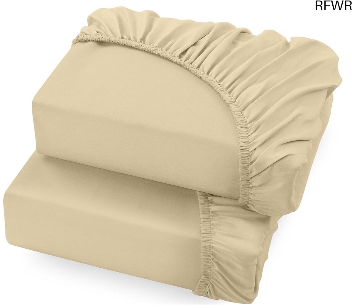 RFWR Hoeslaken Set van 2, 90 x 200 cm, 35 cm Diep, Onderhoudsvriendelijk en Zacht Microvezel, Beige