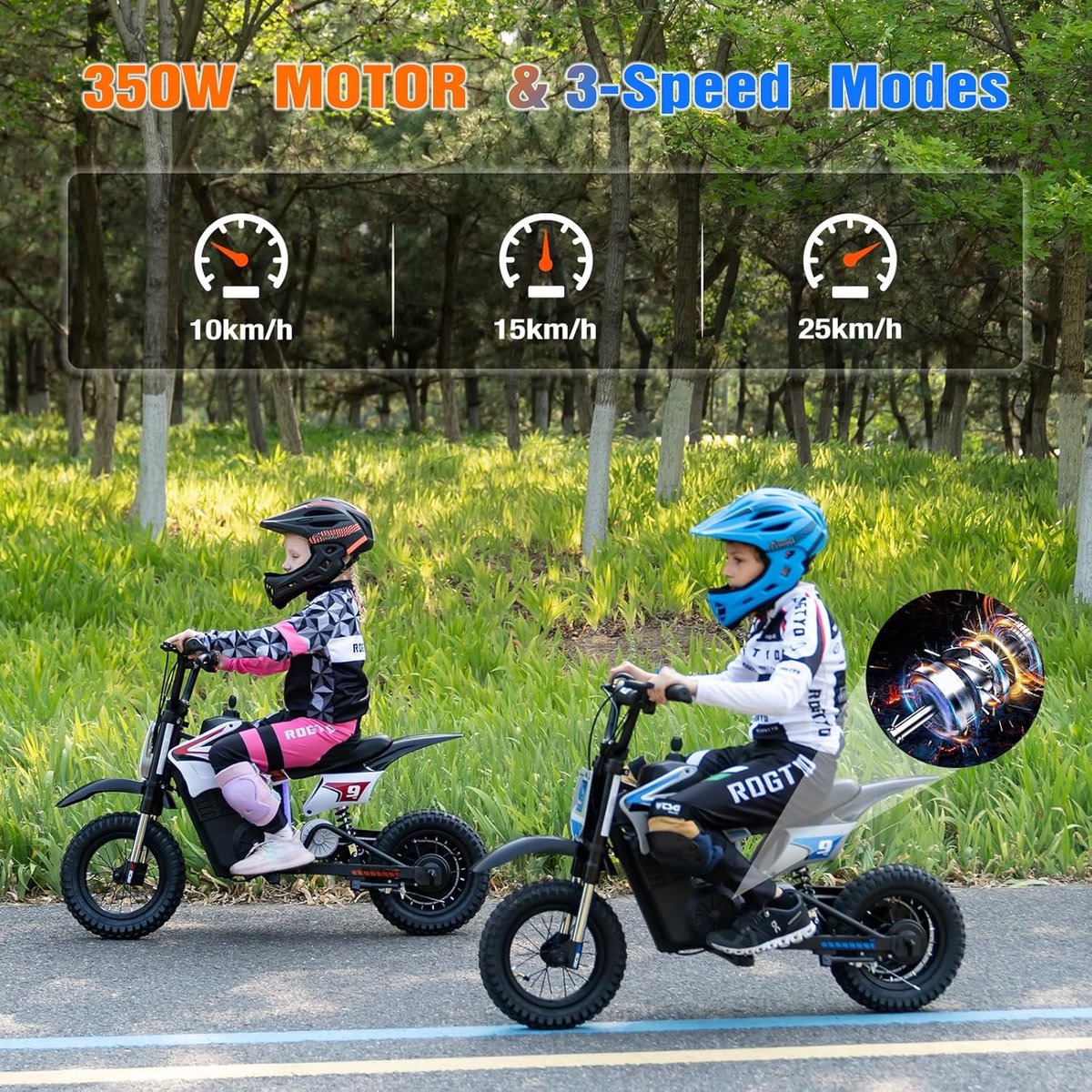 RCB 36V Elektrische Crossmotor (5-10 jaar) - 350W elektrische kindermotor - 3 Versnellingen-Max 25 km/u -Rood — afbeelding 5