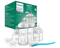 Philips Avent Natural Response – Glazen Cadeauset – 5 Flessen + 2 Fopspenen + Flessenborstel - SCD879/11 - 11 stuks