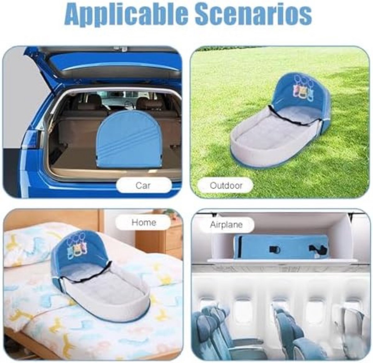 Draagbare Babywieg - Opvouwbaar Reisbedje - Baby Campingbedje - Met Speeltjes - Klamboe & Zonnekap - Lichtgewicht Babybed - 0-10 Maanden - Baby Nest Voor Buiten & Binnen - Makkelijk Mee Te Nemen - Blauw - 80x40x45 cm – foto 2
