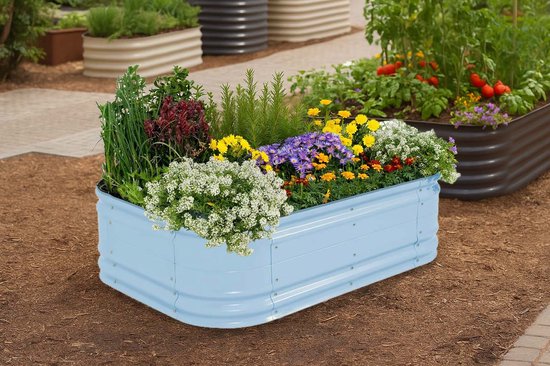 Bloomod Garden Metalen Verhoogd Tuinbed 43 cm – Grote DIY 6-in-1 Moestuinbak – Duurzame Roestvrije Plantenbak voor Groenten, Kruiden & Bloemen