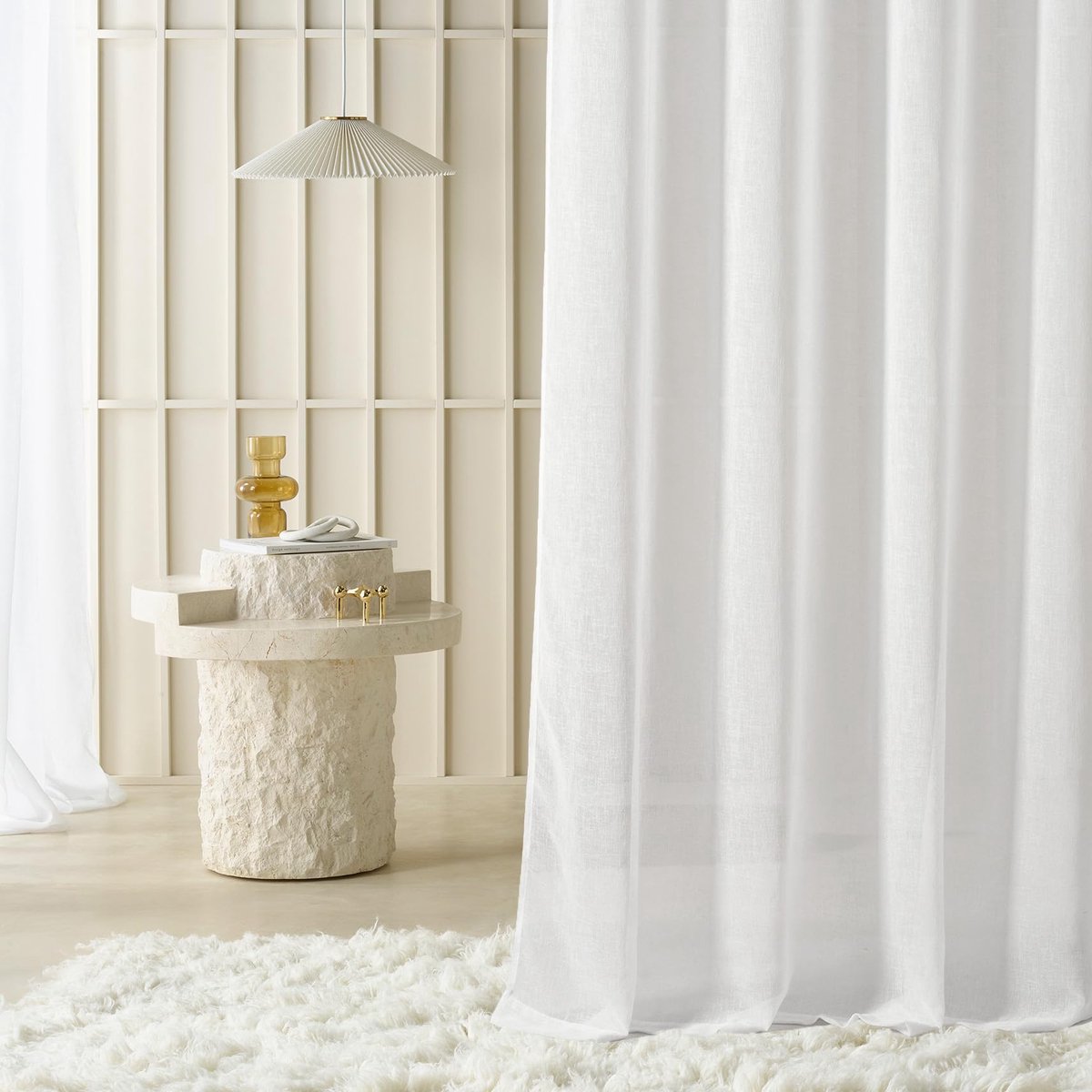 Ibenzoa® Grote witte gordijnen met linnenlook voor woon- en slaapkamer, 300 x 240 cm