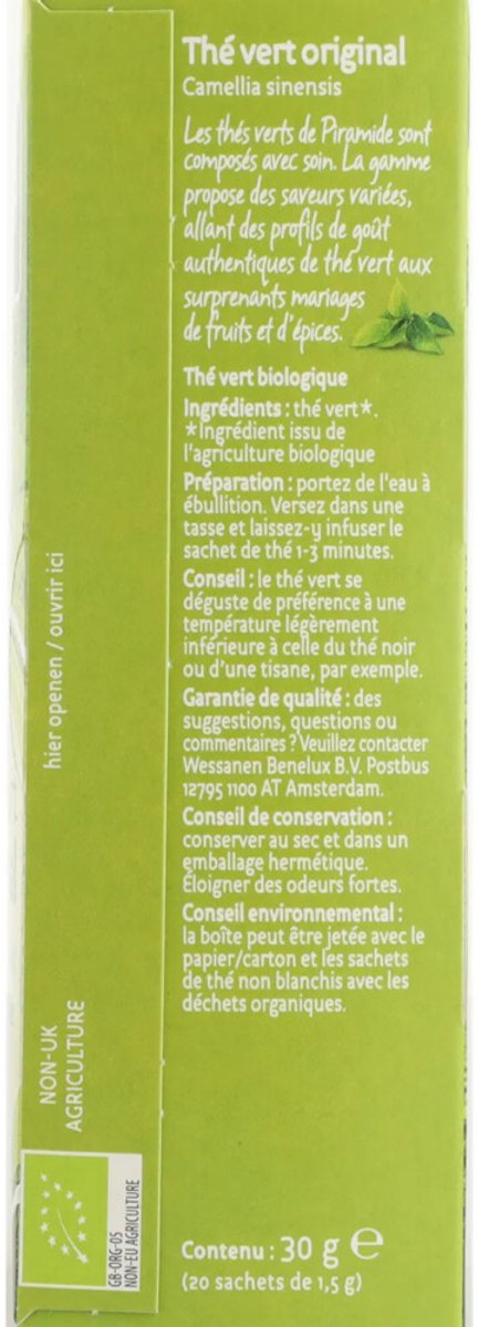 Piramide Groene Thee Original Bio - 3 x 20 stuks - Voordeelverpakking