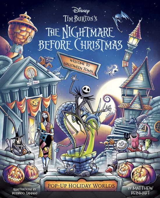 Boekomslag van Tim Burton's The Nightmare Before Christmas. Welkom in Halloween Town. Illustraties Rodrigo Tannus, door Matthew Reinhart.
