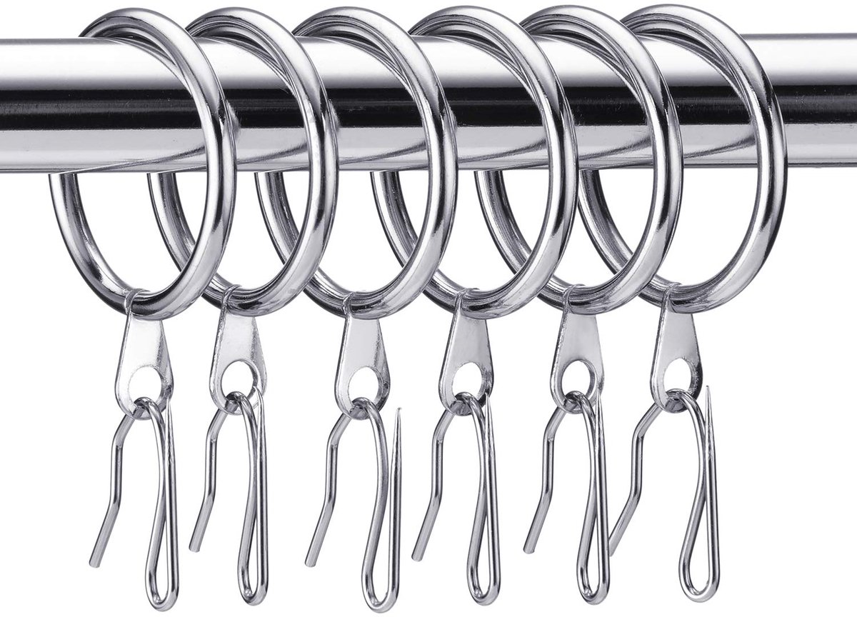 Ibenzoa® 30-delige set metalen gordijnringen en haken voor raam- en douchegordijnen, zilverkleurig, 30 mm diameter