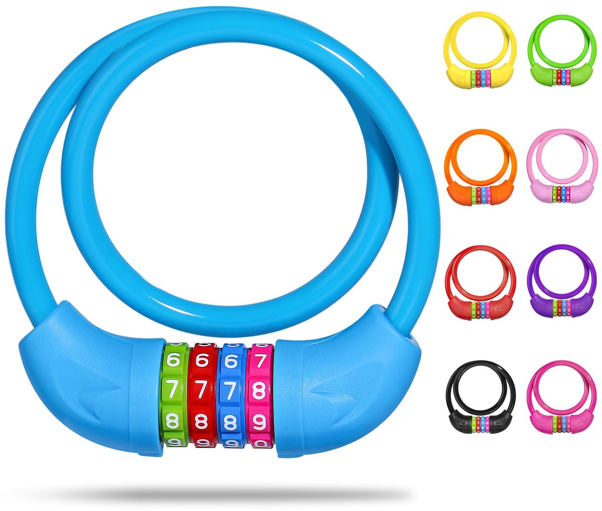 Ibenzoa® Fietsslot met kleurrijke code en sterke anti-diefstal kabel voor kinderen, ideaal voor fietsen en meer