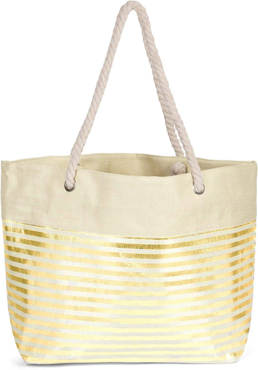 Ibenzoa® XXL strandtas met glanzende metallic strepen, ruime schoudertas met ritssluiting voor dames