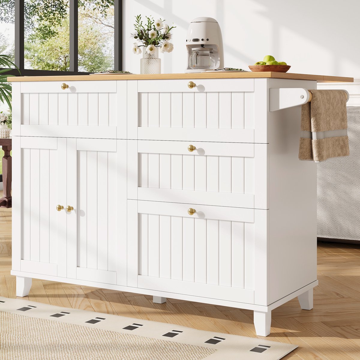 Gutent Buffet - Dressoir - Met Houtnerf Buitenkant - Met Opbergruimte - Kast met Rekfunctie - Wit