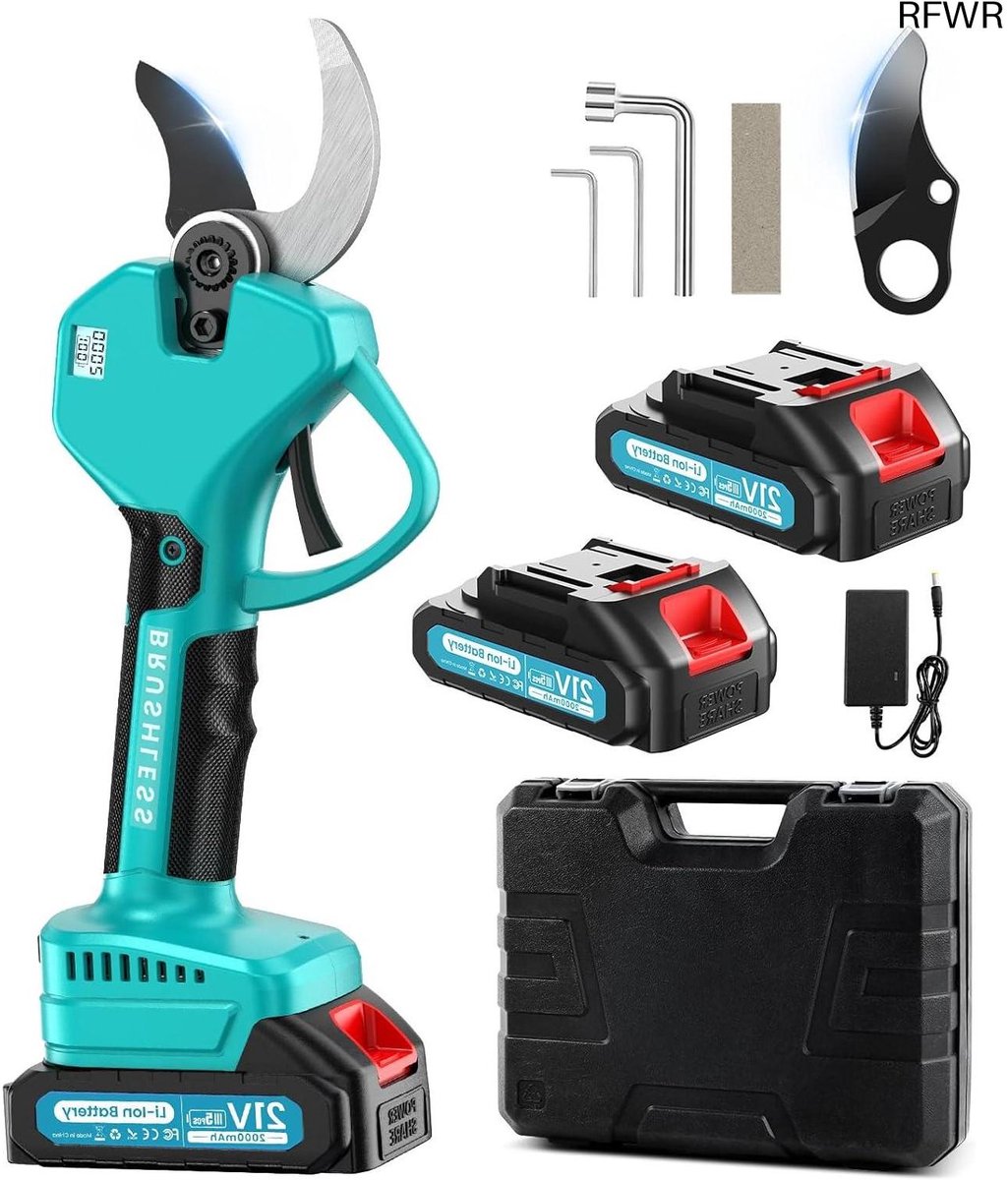RFWR® Elektrische Snoeischaar 40-50 mm Snijdikte, Draadloze Accu met LCD-Scherm voor Tuin en Boomgaard