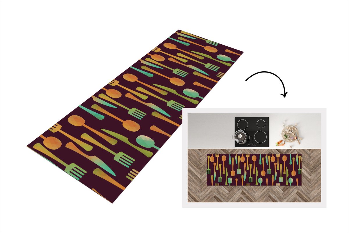 KitchenYeah Keukenloper - Keukenmat vinyl Keukengerei - Patroon - Retro - Keukenmatten loper - Keuken vloerkleed tapijt, foto 6