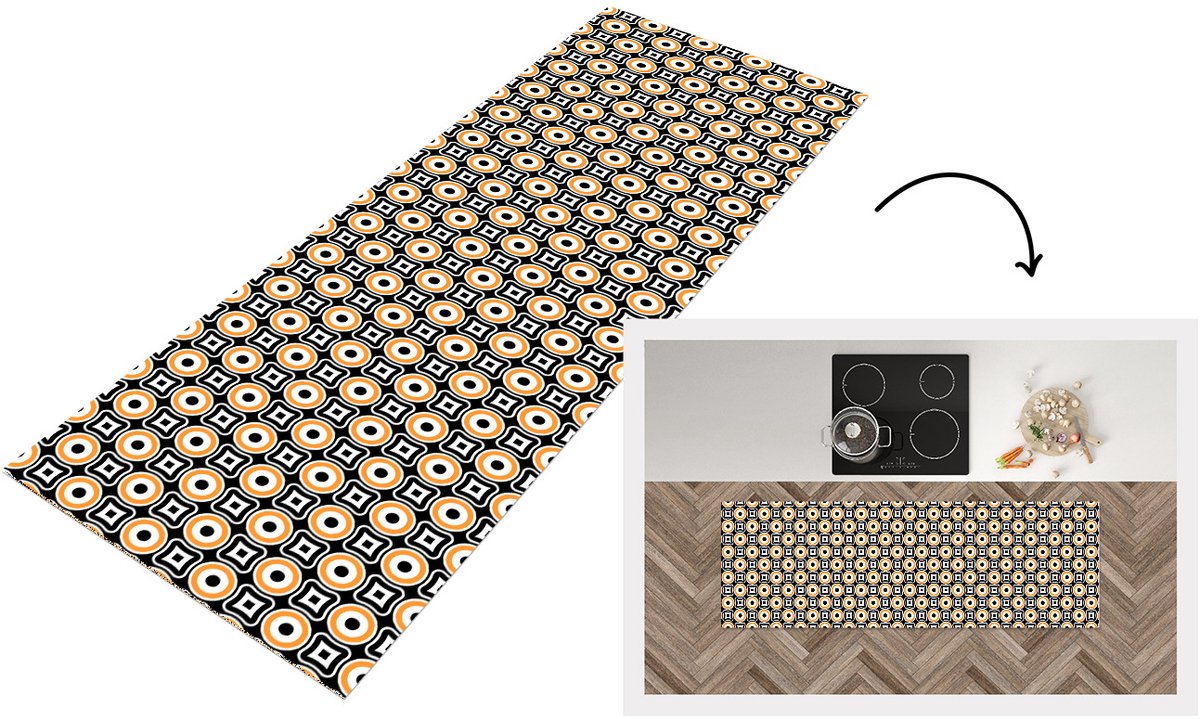 KitchenYeah Keukenloper 180x60 cm - Keukenmat vinyl Patroon - Cirkel - Retro - Keukenmatten loper - Keuken vloerkleed tapijt