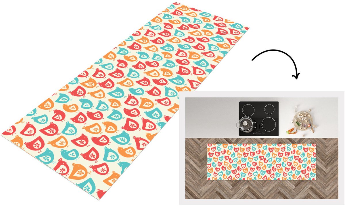 KitchenYeah Keukenloper 180x60 cm - Keukenmat vinyl Kip - Patroon - Bloemen - Keukenmatten loper - Keuken vloerkleed tapijt