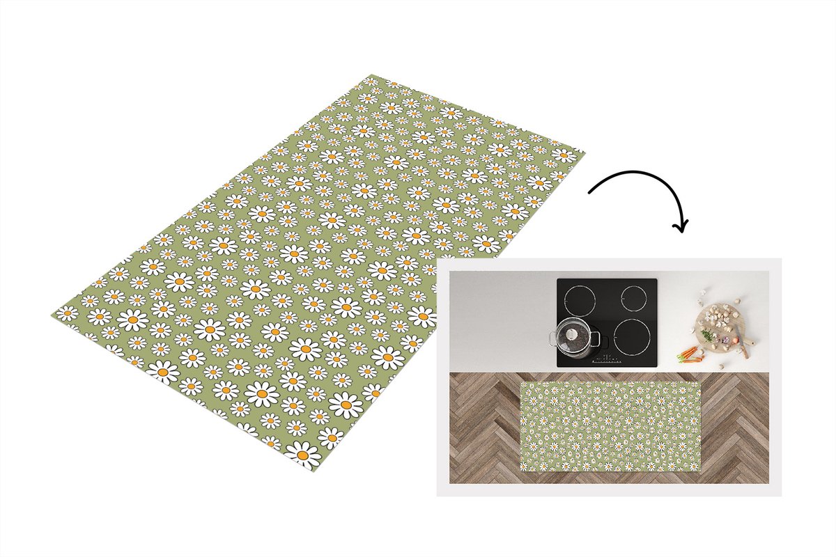 KitchenYeah Keukenloper 120x60 cm - Keukenmat vinyl Vintage - Patronen - Bloemen - Madelief - Keukenmatten loper - Keuken vloerkleed tapijt